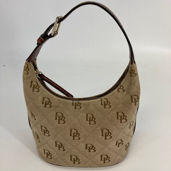 DOONEY & BOURKE SMALL TAN, BROWN SIGNATURE PRINT SHOLDER BAG - Picture 1 of 13